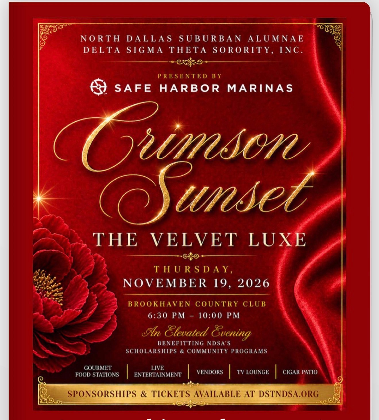 Crimson Sunset - The Velvet Luxe event flyer